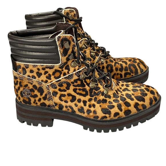 Timberland Mid Hiker Boots Womens 6.5 Brown Animal Print Comfort Lace Up A2GCR - Picture 8 of 16